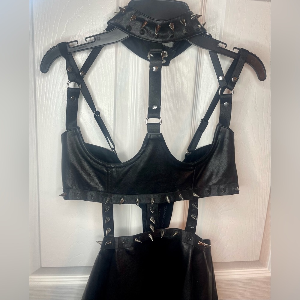 Dolls Kill Widow Caged Demons Underbust Dress - Size S - studded faux leather